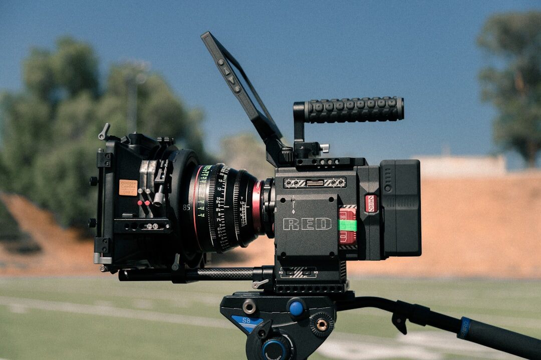 Professional broadcast camera in TV studio