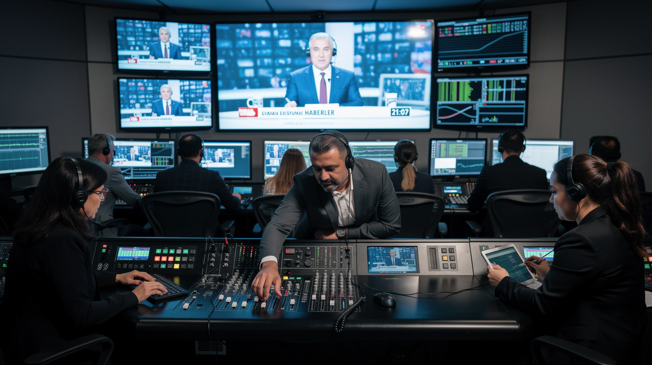 TV studio control room during a live broadcast